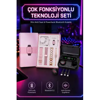 Powerbank Özellikli Bluetooth Kulaklık ve Nabız Ölçer Akıllı Saat Bileklik Hediyeli