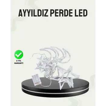 Prizli Yıldız Ay Perde LED Işık Ev ve Organizasyon Dekoru