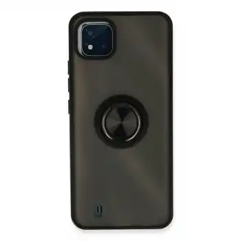 Realme C11 2021 Kılıf Montreal Yüzüklü Silikon Kapak - Siyah