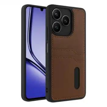 Realme Note 50 4g Kılıf Sara Kartvizitli Deri Kılıf - Taba