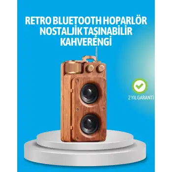 Retro Bluetooth Hoparlör Ahşap Görünümlü 5W Çift Stereo Ses