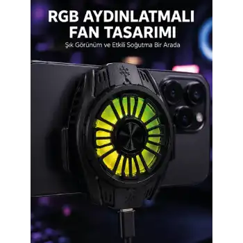 RGB Fan Aydınlatmalı Sessiz Çalışan Telefon Soğutucu