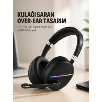 RGB Işıklı Bluetooth Mikrofonlu Kulaklık Uzun Süreli Kullanım Type-C Şarjlı