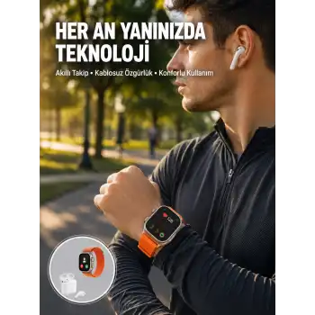 S8 Ultra Akıllı Saat ve Bluetooth Kablosuz Kulaklık 2’li Set Yeni Nesil