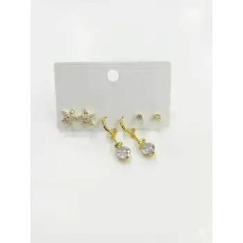 Sallantılı Çiçek Detaylı Altılı Küpe