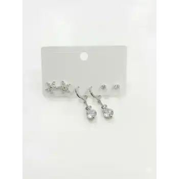 Sallantılı Çiçek Detaylı Altılı Küpe