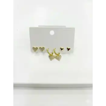 Sallantılı Kalp Detaylı Altılı Küpe