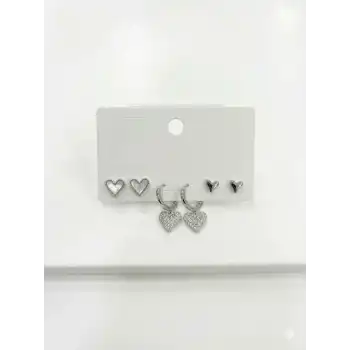 Sallantılı Kalp Detaylı Altılı Küpe