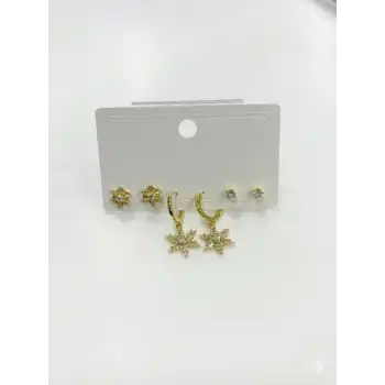 Sallantılı Kar Tanesi Detaylı Altılı Küpe