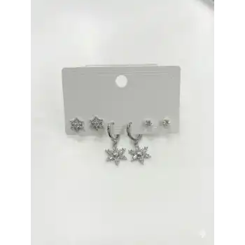 Sallantılı Kar Tanesi Detaylı Altılı Küpe