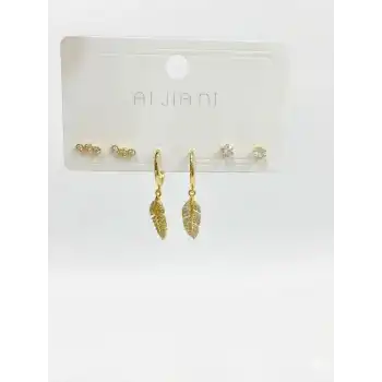 Sallantılı Yaprak Detaylı Altılı Küpe