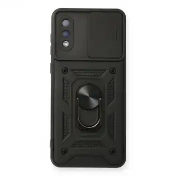 Samsung Galaxy A02 Kılıf Pars Lens Yüzüklü Silikon - Siyah