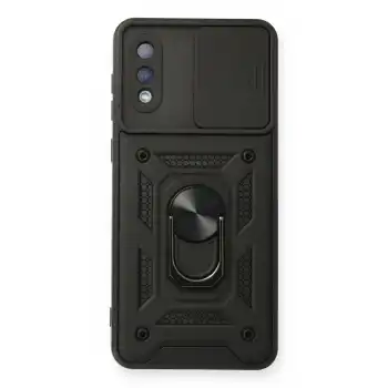 Samsung Galaxy A02 Kılıf Pars Lens Yüzüklü Silikon - Siyah