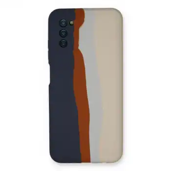 Samsung Galaxy A03s Kılıf Ebruli Lansman Silikon - Lacivert-krem