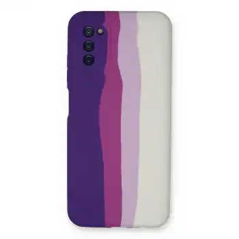 Samsung Galaxy A03s Kılıf Ebruli Lansman Silikon - Mor-beyaz
