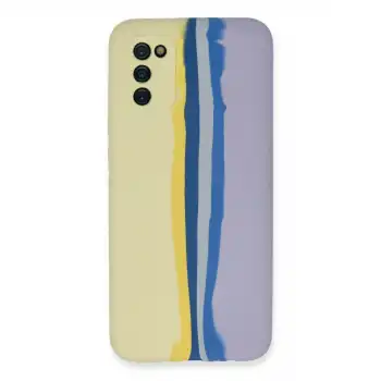 Samsung Galaxy A03s Kılıf Ebruli Lansman Silikon - Sarı-lila