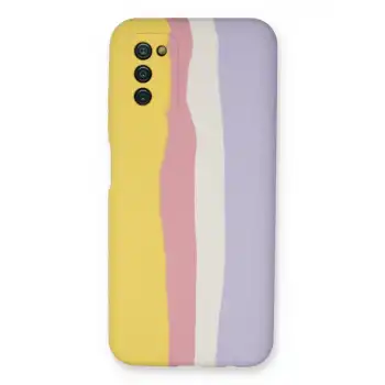 Samsung Galaxy A03s Kılıf Ebruli Lansman Silikon - Sarı-mavi