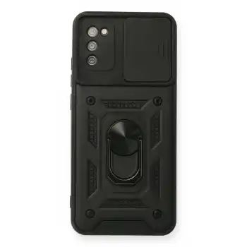 Samsung Galaxy A03s Kılıf Pars Lens Yüzüklü Silikon - Siyah