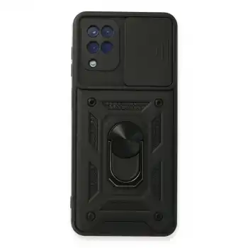 Samsung Galaxy A22 Kılıf Pars Lens Yüzüklü Silikon - Siyah