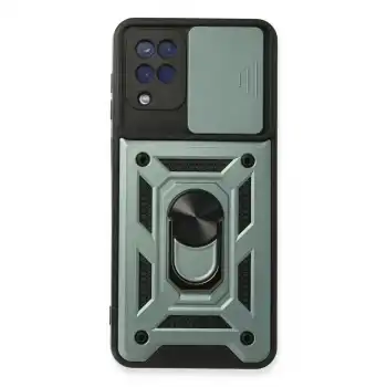 Samsung Galaxy A22 Kılıf Pars Lens Yüzüklü Silikon - Yeşil