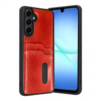 Samsung Galaxy A37 5g Sara Kartvizitli Deri Kılıf - Kırmızı