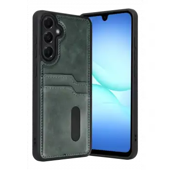 Samsung Galaxy A37 5g Sara Kartvizitli Deri Kılıf - Yeşil