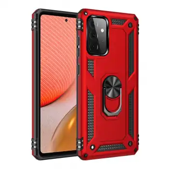 Samsung Galaxy A72 Kılıf Sofya Yüzüklü Silikon Kapak - Kırmızı