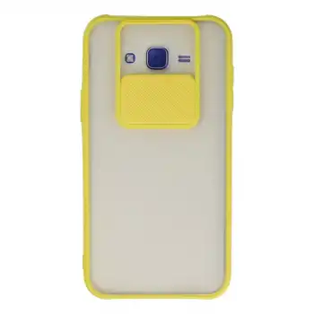 Samsung Galaxy J7 Kılıf Palm Buzlu Kamera Sürgülü Silikon - Sarı