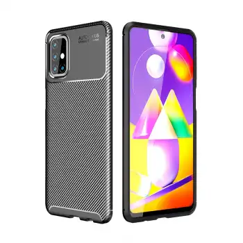 Samsung Galaxy M31s Kılıf Auto Focus Karbon Kapak - Siyah