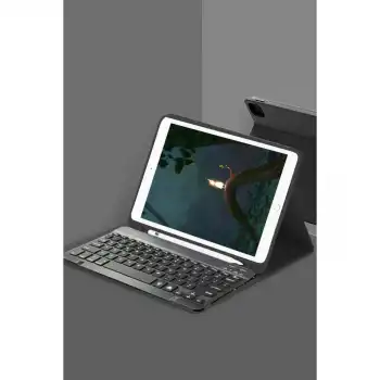Samsung Galaxy T220 Tab A7 Lite Kılıf Kc01 Smart Klavyeli Tablet Kılıfı - Siyah