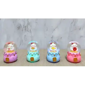 Şans Kedisi Işıklı Kar Küresi Alk4914