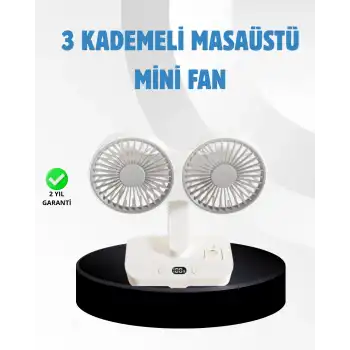 Sessiz Çalışan USB Şarjlı Çift Kafalı Masaüstü Fan – Ev ve Ofis İçin
