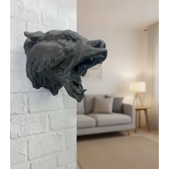 Siyah Ayı Figürü Duvar Dekoru Asılabilir Hediyelik Heykel 25x19 cm