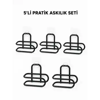 Siyah Metal WC Kağıtlık Yapışkanlı Tuvalet Kağıdı Rulo Tutucu 5 Adet Avantajlı Set