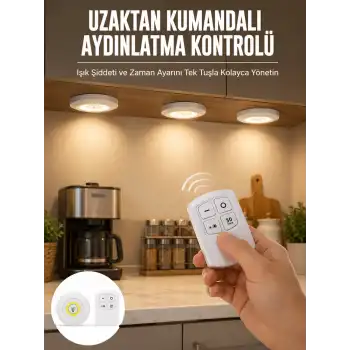 Spot Lamba Led Işık 3lü Uzaktan Kumandalı Pilli Yapışkanlı Kablosuz Yeni Nesil