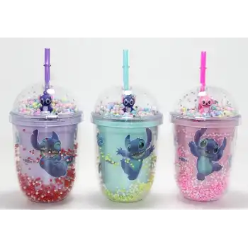 Stitch Figürlü Pipetli Kapaklı Kupa Bardak Alk5110