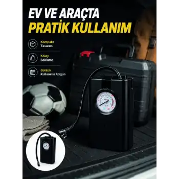 Taşınabilir Araç Hava Pompası Analog Manometreli Lastik Şişirme Pompası