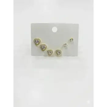 Taşlı Kalp Detaylı Altılı Küpe