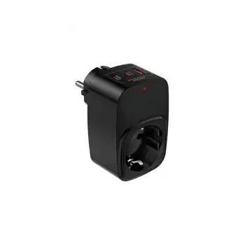 Tekli Yüksek Voltaj Korumalı Duvar Prizi 2x Type-c 1x Usb Çıkışlı Priz Grup Priz Çoğaltıcı Siyah