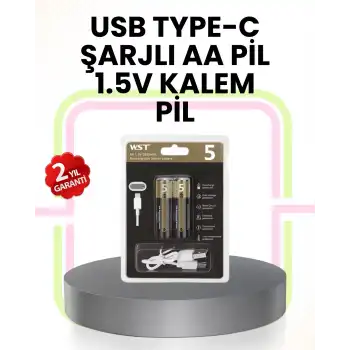 Tekrar Şarj Edilebilir AA USB Type-C Pil | 1000+ Döngü | 1.5V Sabit Voltaj