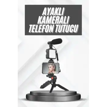 Telefon Tutucu Mikrofonlu Işıklı Youtuber Video Kayıt