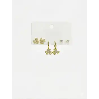 Üç Yaprak Çiçek Detaylı Altılı Küpe