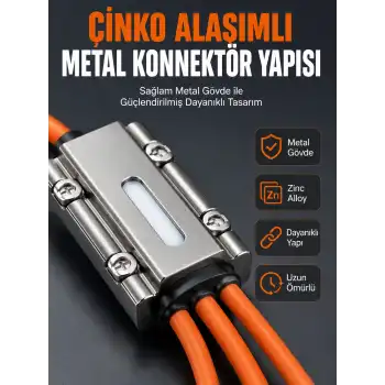 USB Type-C, Lightning ve Micro USB Uyumlu 3ü 1 Arada Hızlı Şarj Kablosu