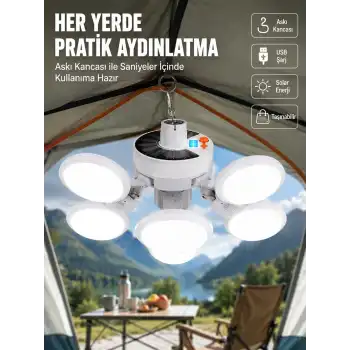 USB ve Solar Şarjlı Katlanabilir 5 Taraflı LED Lamba