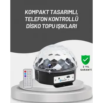 Uzaktan Kumandalı RGB LED Disko Topu Bluetooth Hoparlörlü