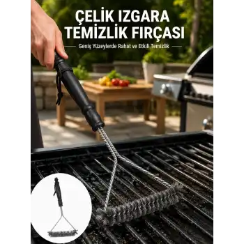 Uzun Saplı Paslanmaz Çelik Izgara Temizlik Fırçası Yeni Nesil