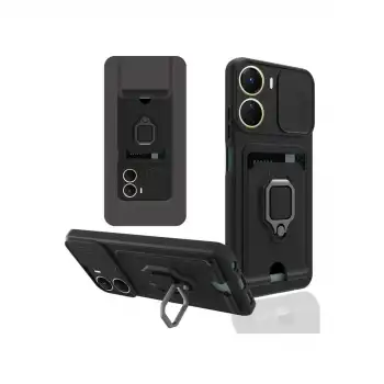 Vivo Y16 Kılıf Zuma Kartvizitli Yüzüklü Silikon - Siyah