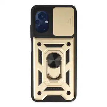 Xiaomi Poco M5 Kılıf Pars Lens Yüzüklü Silikon - Gold