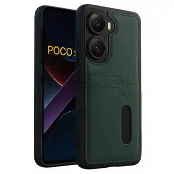 Xiaomi Poco X7 Pro Kılıf Sara Kartvizitli Deri Kılıf - Koyu Yeşil