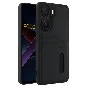 Xiaomi Poco X7 Pro Kılıf Sara Kartvizitli Deri Kılıf - Siyah